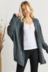 ADORA Women's Popcorn Knit Open Front Cardigan - Cozy Long Sleeve Layering